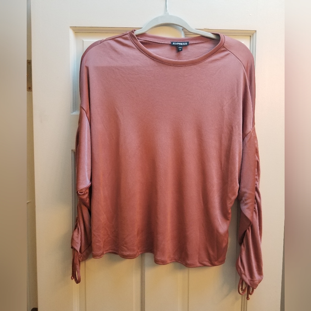 Express Dusty Rose Top with Tie Sleeves